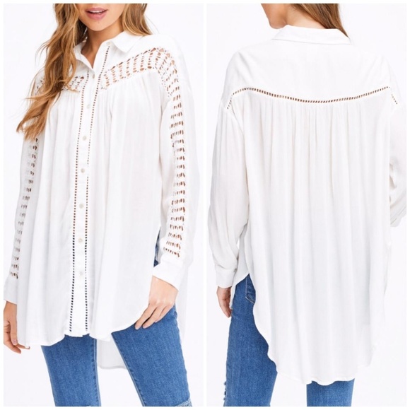LAST ONE❗FOREVER 21 White Gauze Embroidered Tunic - Picture 2 of 5